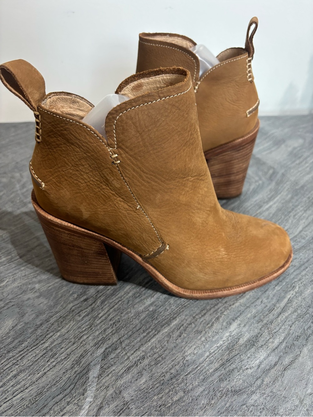 UGG Pixley Chestnut Nubuck Leather Stacked Block Heel Ankle Boots Size 8 GUC